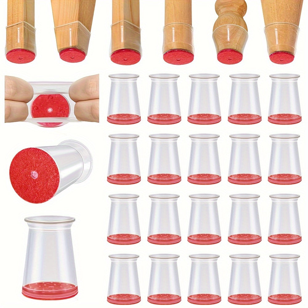 20pcs Furniture Leg Covers for Round and Square Legs Non-Slip Floor Protection Black Transparent