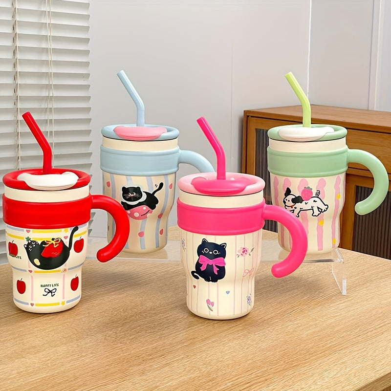 Stainless Steel Travel Mug for Hot Cold Drinks with Handle and Straw