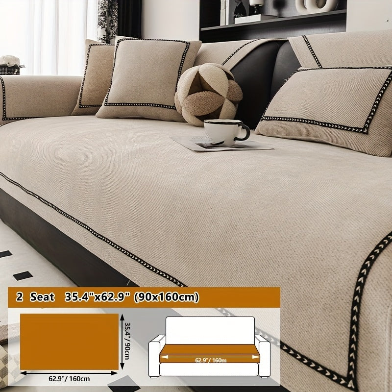 Chenille Sofa Cover with Lace Trim Non-Slip All-Season Furniture Protector Machine Washable