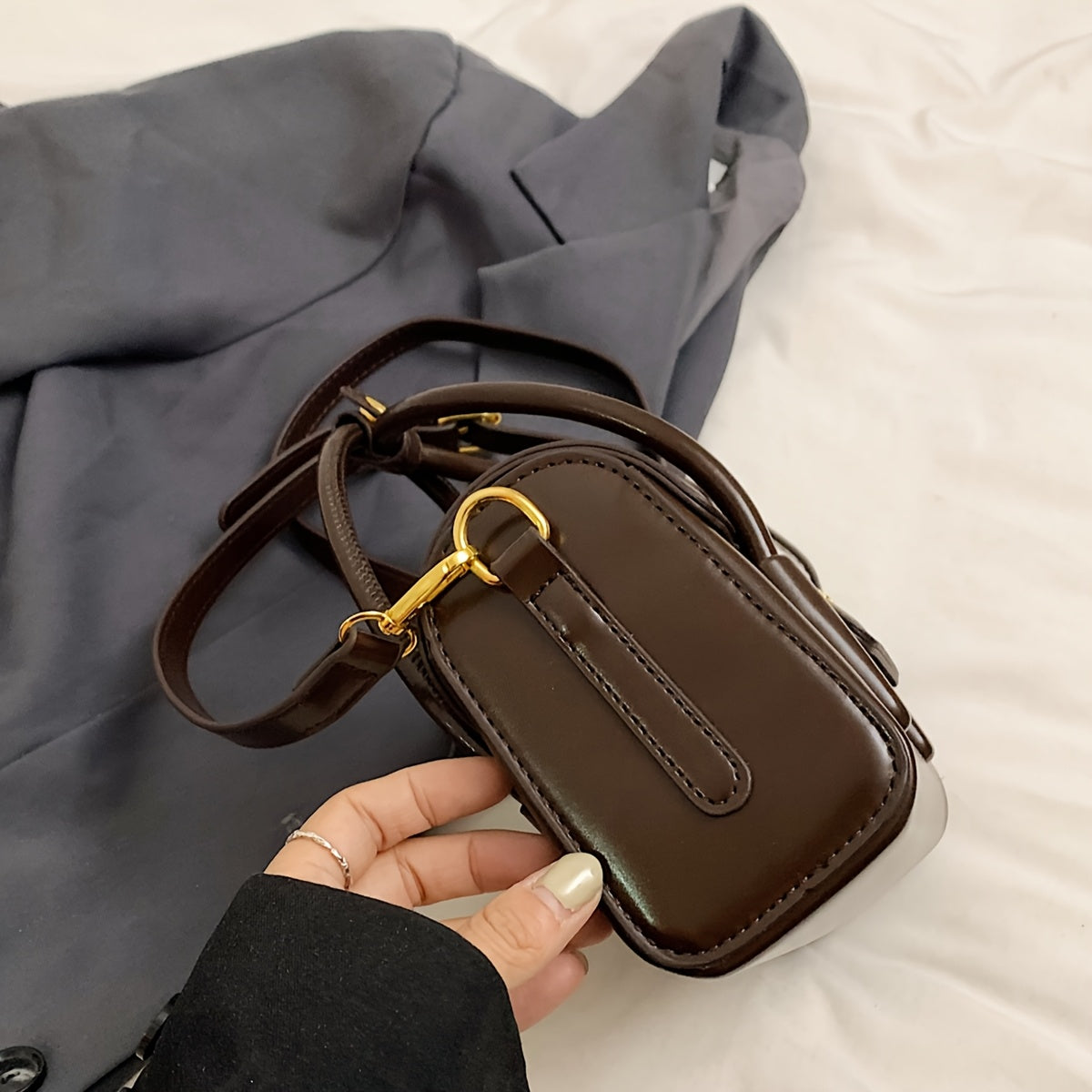 Retro Small Square Shoulder Bag for Women with Adjustable Strap in Black White Burgundy Coffee