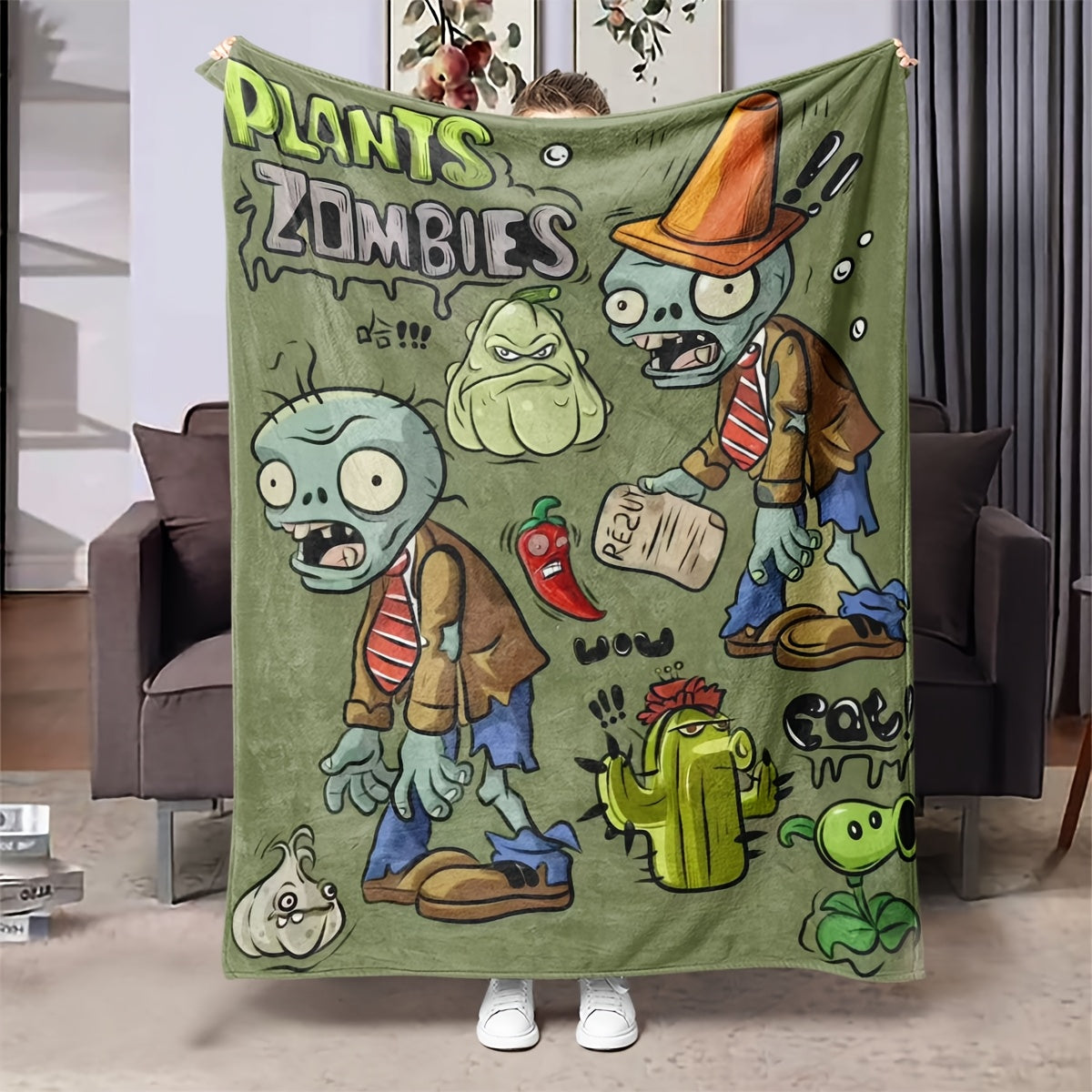 Plants vs Zombies Reversible Flannel Fleece Blanket for Kids and Adults 100% Polyester
