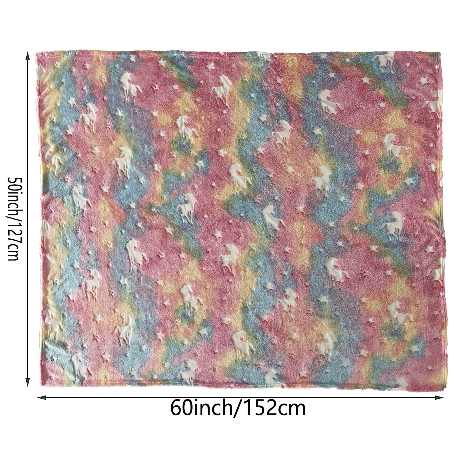 Kids Girls Glow in the Dark Unicorn Blanket Flannel Plush Rainbow Horse 60x50 Inches