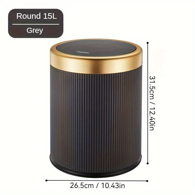 Cylindrical Plastic Trash Can with Manual Lift Lid for Kitchen Bedroom Living Room