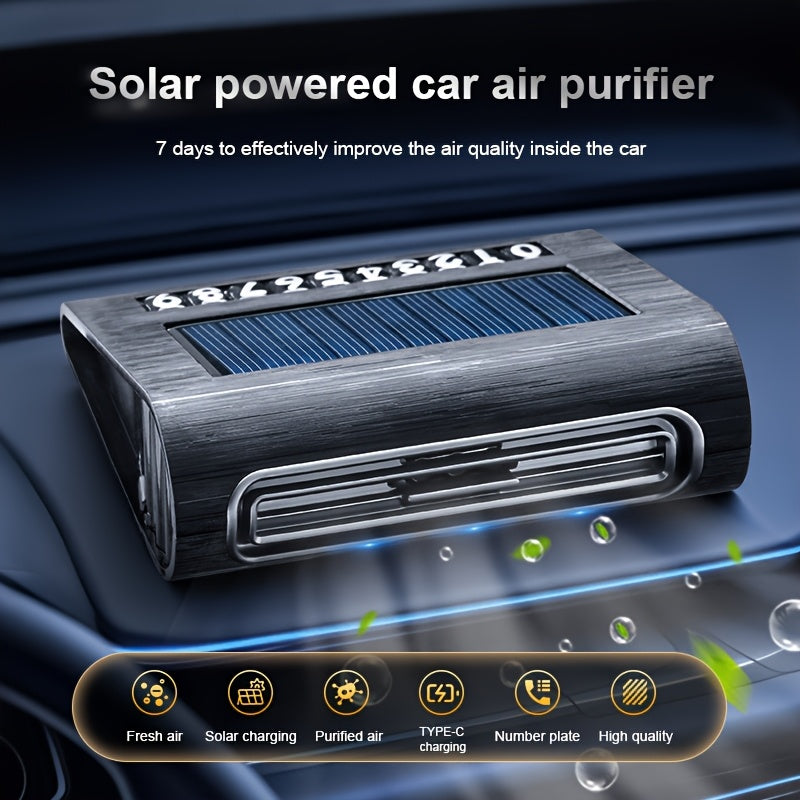 Car Air Purifier Solar Powered Rechargeable 360° Ventilation Auto-Start