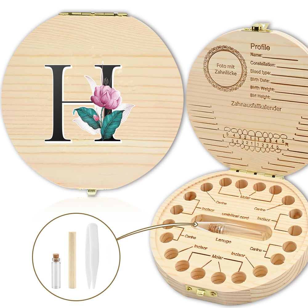 Bolalarining yoʻqolgan sut tishlari uchun yogʻochdan yasalgan saqlash qutisi, 20 tishgacha saqlash joyi bilan. Oq marmar harf naqshli dizayn. Ajoyib sovgʻa gʻoyasi.