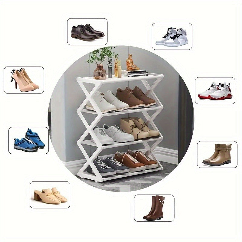 Four-Tier Shoe Rack with Cloth Cover, Durable Stackable Shoe Storage Cabinet