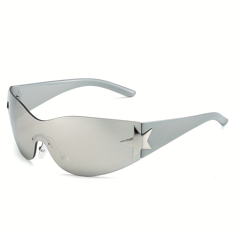 Unisex Y2K Style Gradient Lens Star Decor Wraparound Shield Sunglasses
