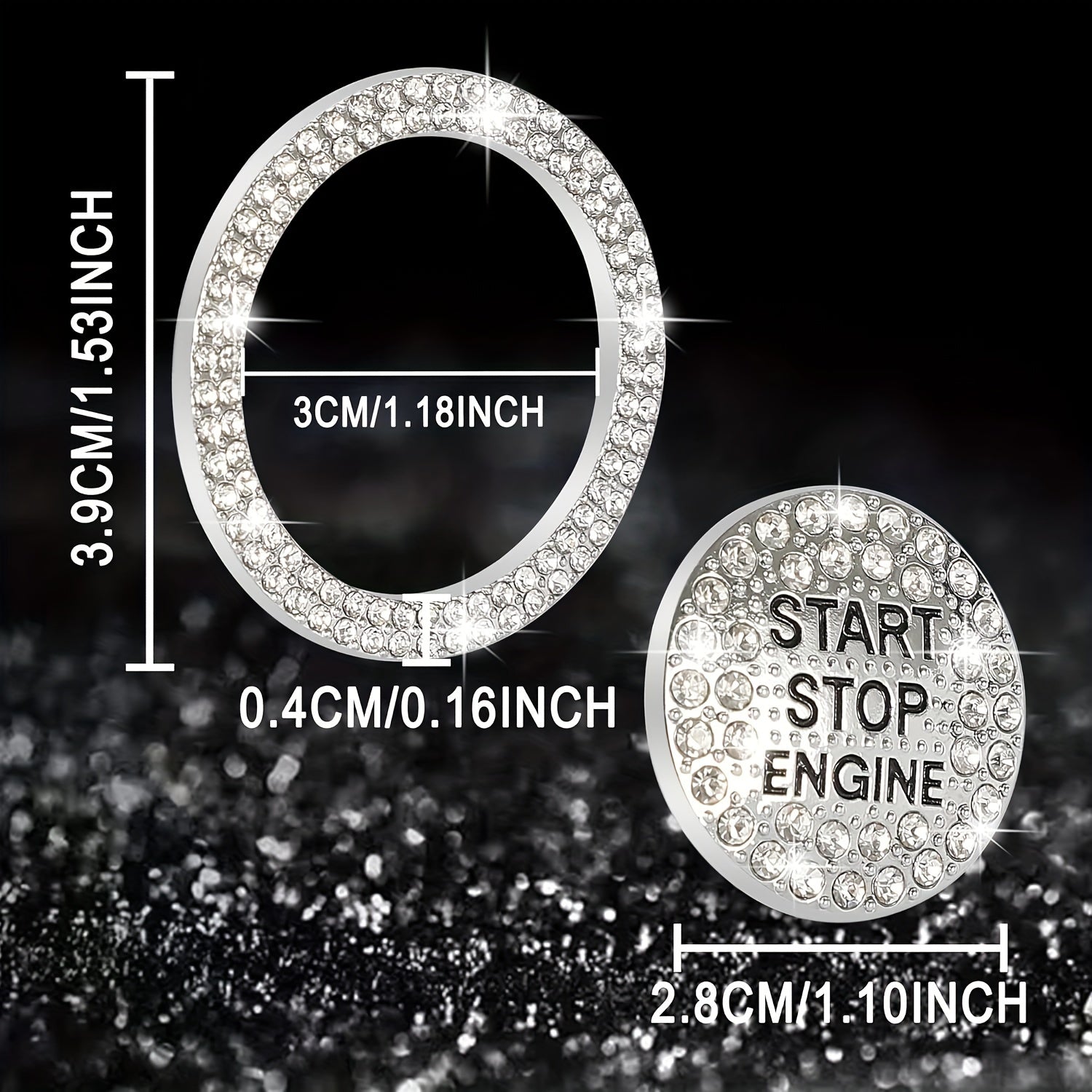 Car Engine Start Button Cover Crystal Bling Ignition Emblem Decor