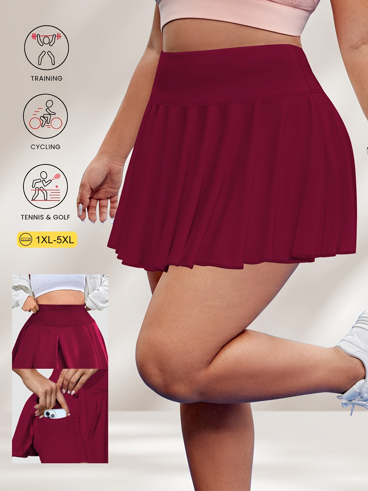 Plus Size Tennis Skort With Pockets Set For Spring Summer