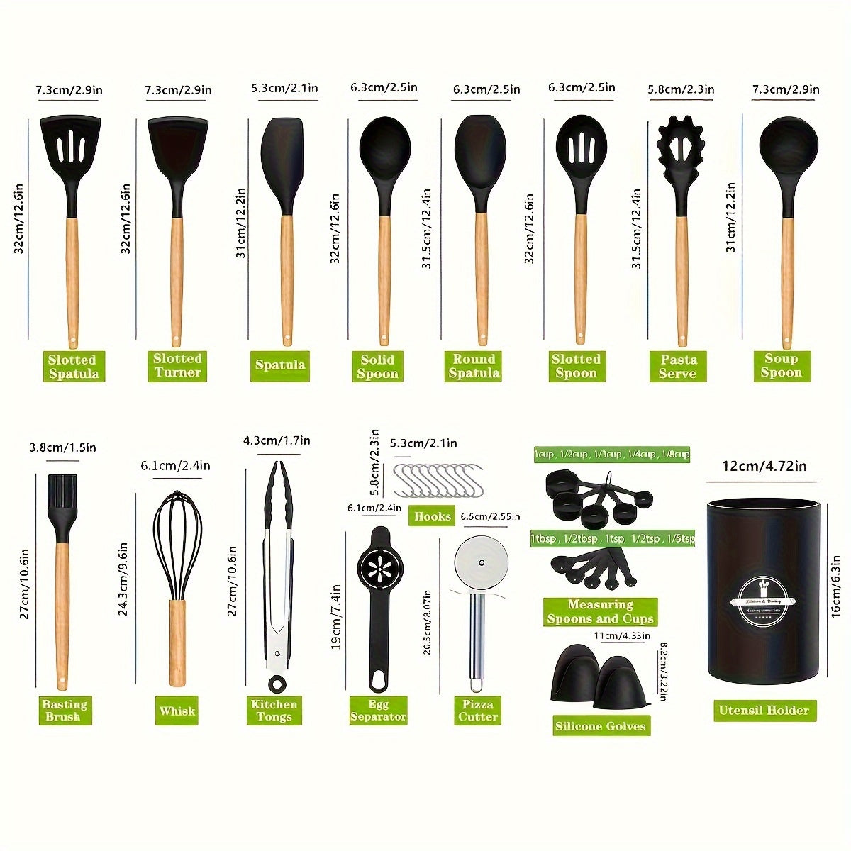 36-Piece Silicone Kitchen Utensil Set with Wooden Handles, Heat-Resistant Non-Stick Tools