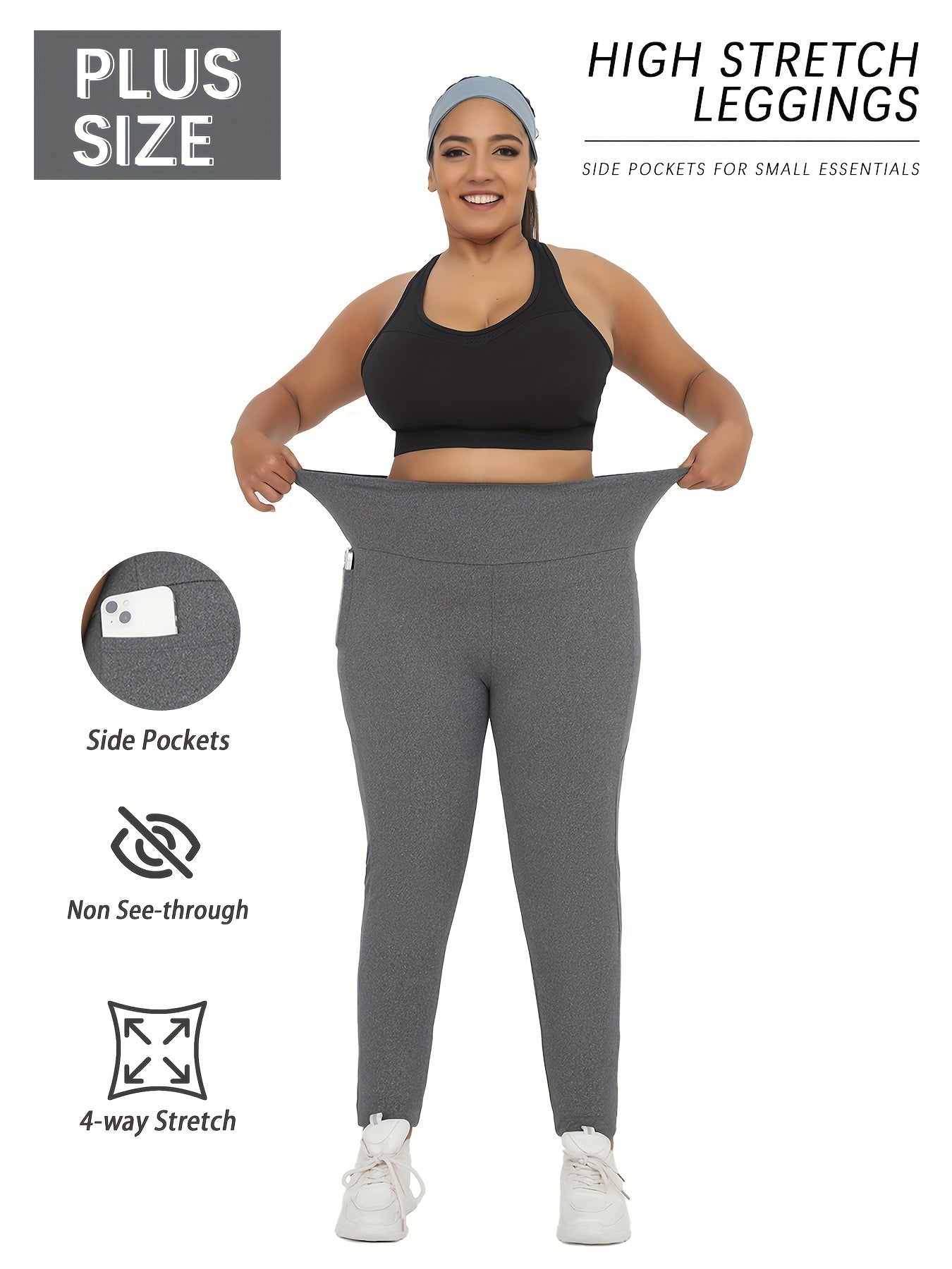 Plus Size Soft Leggings With Pockets For Women High Waist Yoga Running