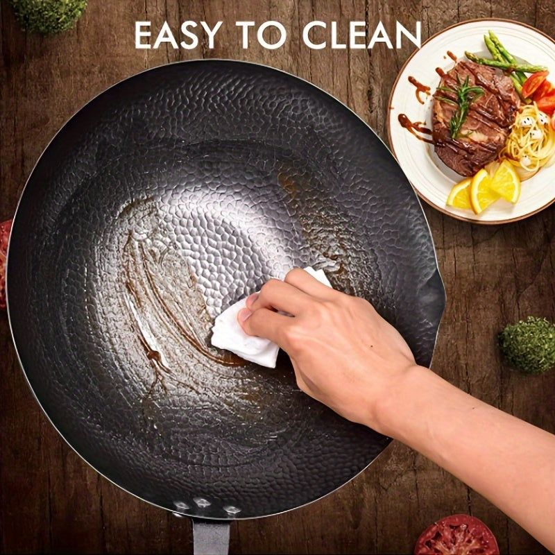 Handcrafted Iron Stir-Fry Pan 12 Inch Flat Bottom Non-Stick Versatile Cookware