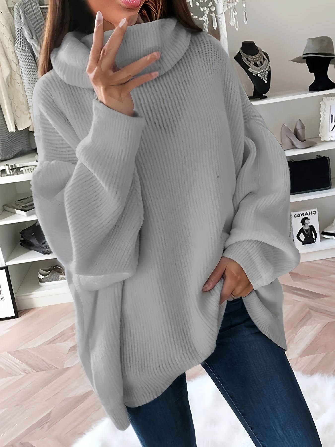 Plus Size Turtleneck Knitted Sweater Long Sleeve Fall Winter Women