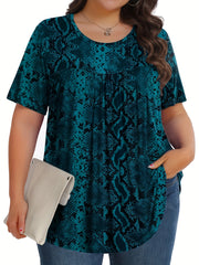 Plus o'lcham ayollar uchun qisqa ko'ylak paxta bluzka, kundalik, bukilgan, ko'krak, bahor, yoz