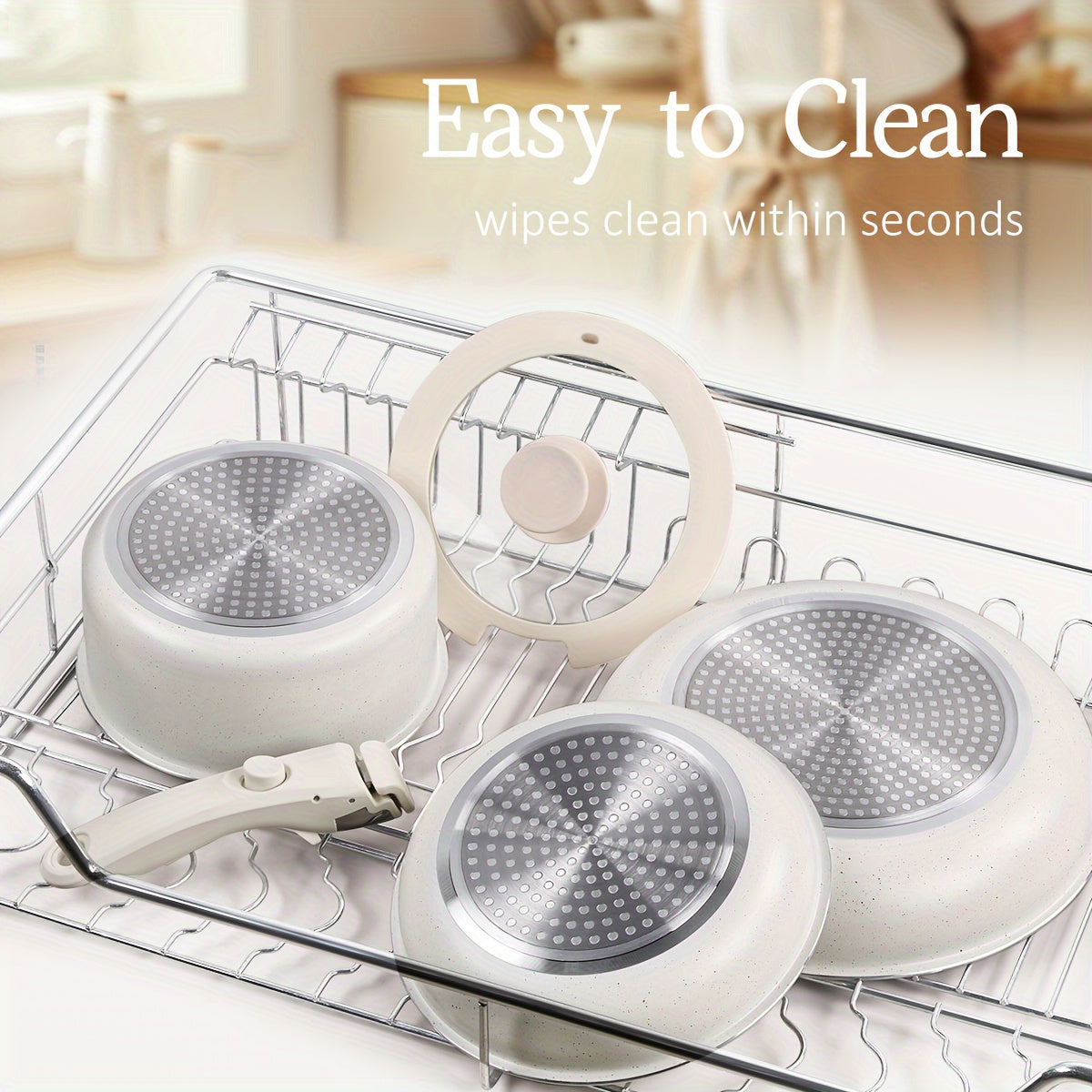 Aluminum Cookware Set with Removable Handles Nonstick Stackable Pots Pans