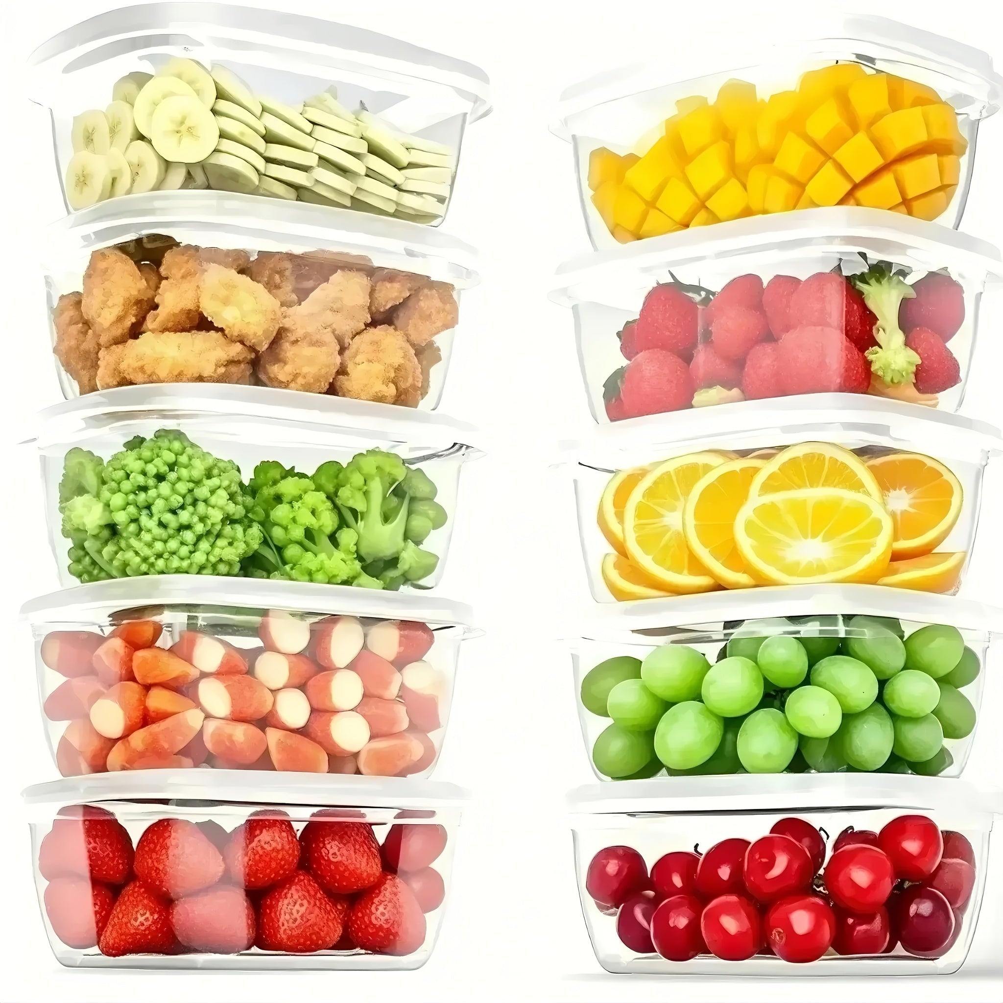Food Storage Container Set 10 Pieces Stackable BPA-Free Plastic Lunch Boxes