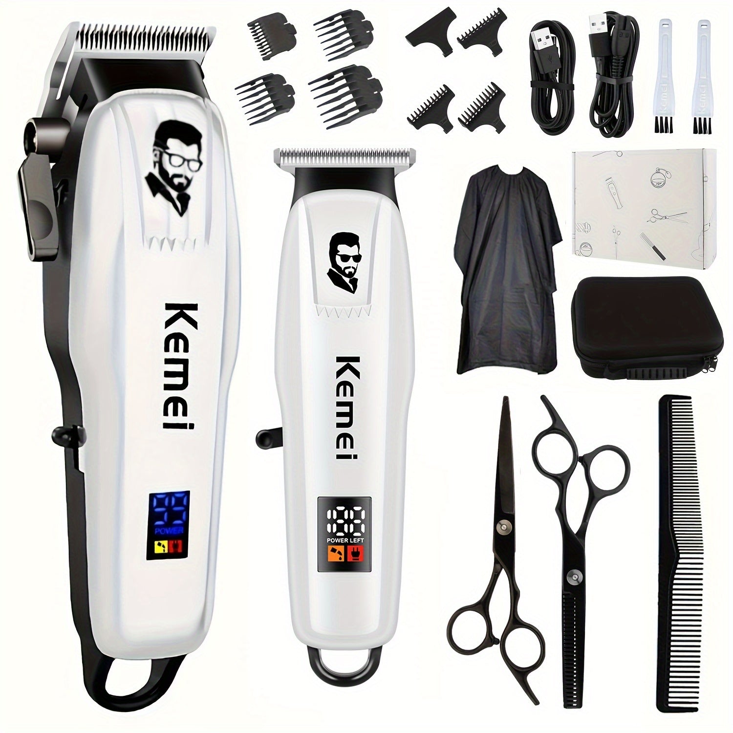 Set de cortapelos eléctrico con pantalla LCD, portátil, para almacenamiento y uso doméstico