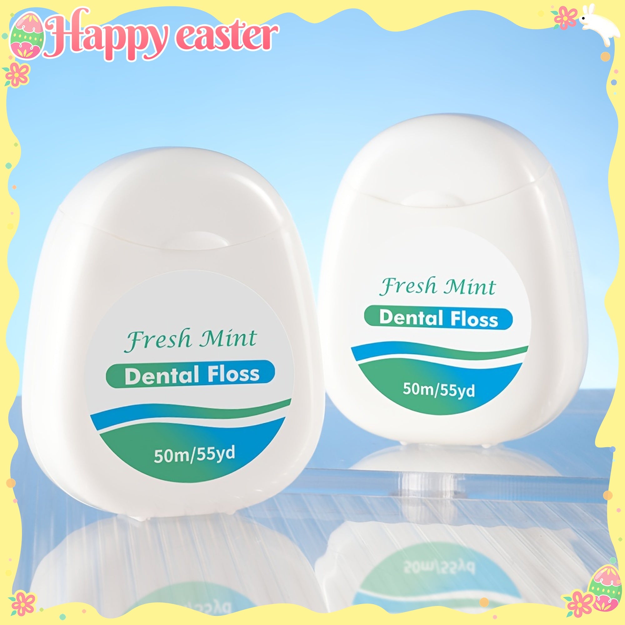 Dental Floss Tape 2-Pack Peppermint 50m Interdental Cleaning Portable Dispenser