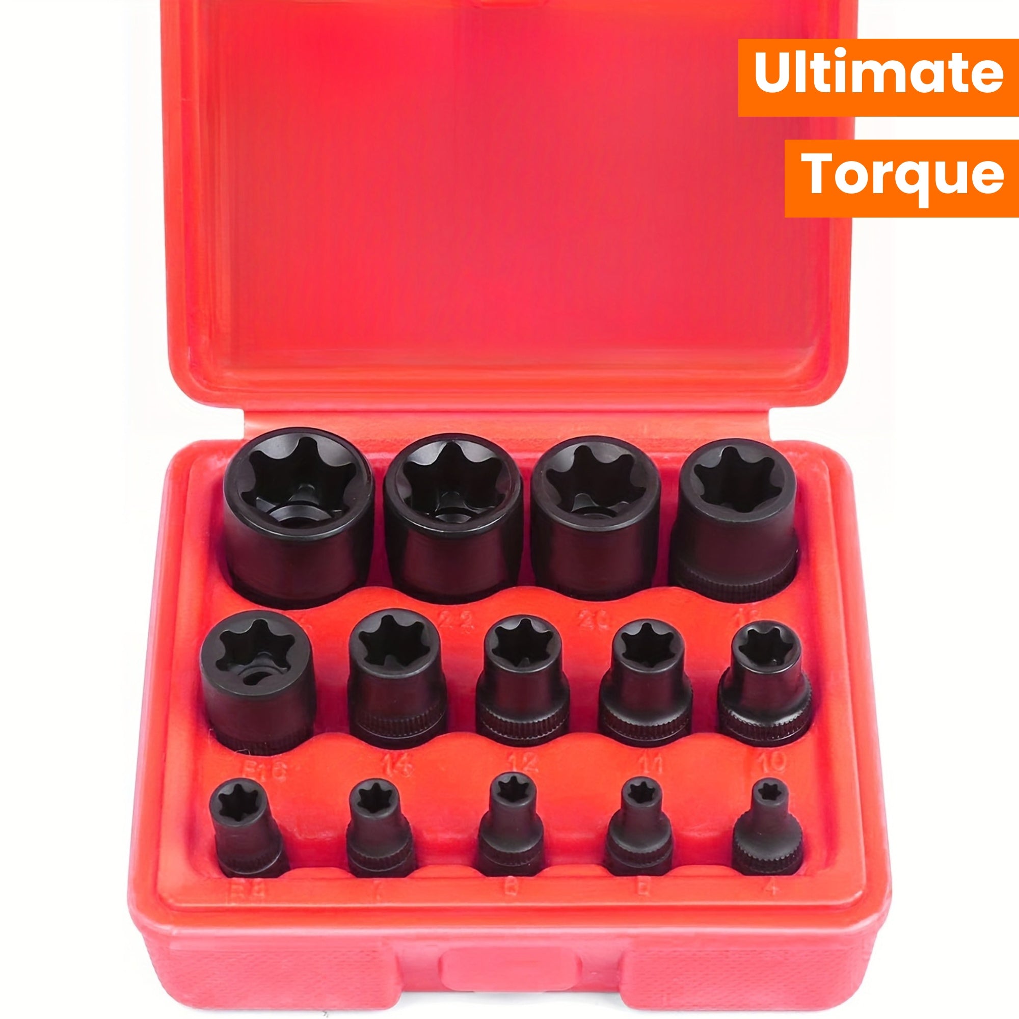 14 Pcs E-Torx Socket Set with External and Female Plum Blossom Design