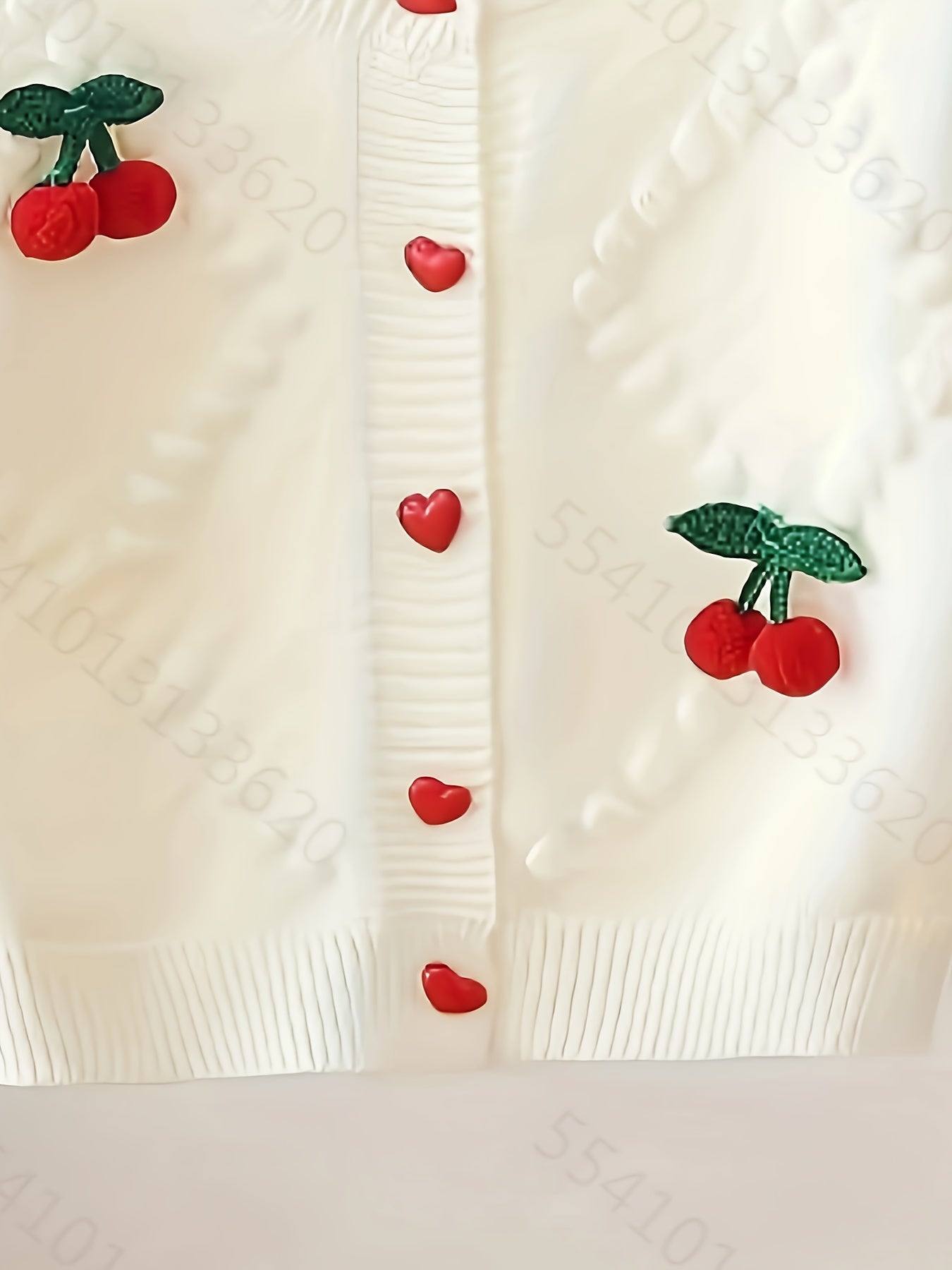 Girls Baby Sweater Jacket Autumn Winter Cherry Pattern Knit Crew Neck 0-3 Years