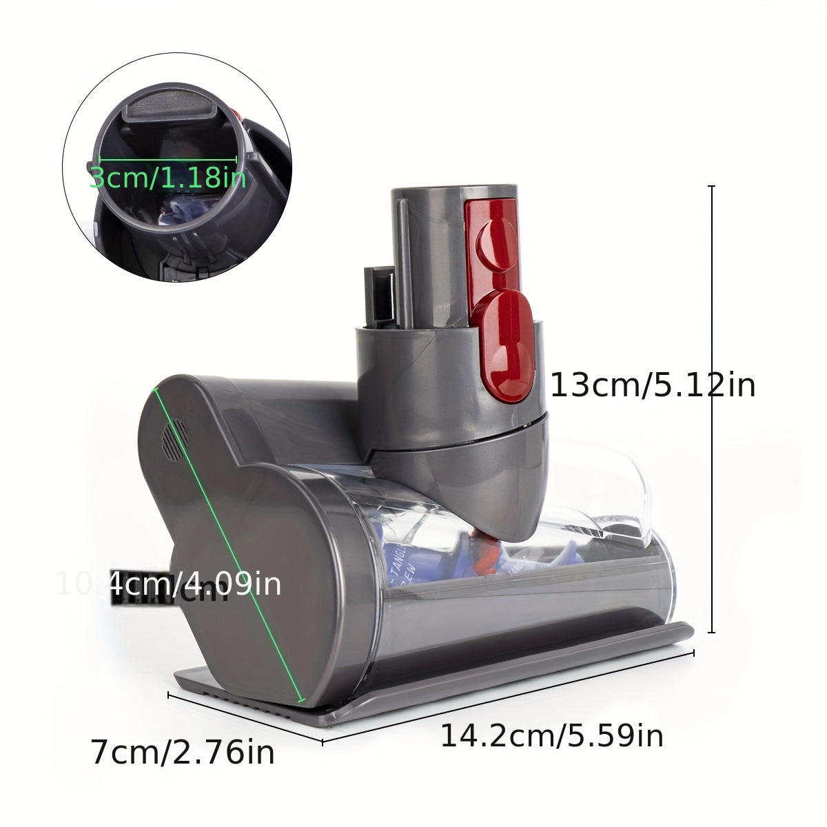Dyson V7-V15 modellari uchun 120° burilishli vakuum tozalagich cho'tkasi, qiyin erishiladigan joylar uchun. Nylon va uglerod tolasi cho'tkalari bilan mustahkam ABS plastmassadan tayyorlangan. Divanlar uchun ideal.