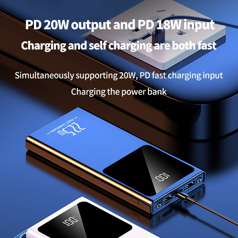 Banco de energía de 20000mAh con carga rápida, pantalla LED, linterna, USB Tipo-C para iPhone, Android y uso al aire libre