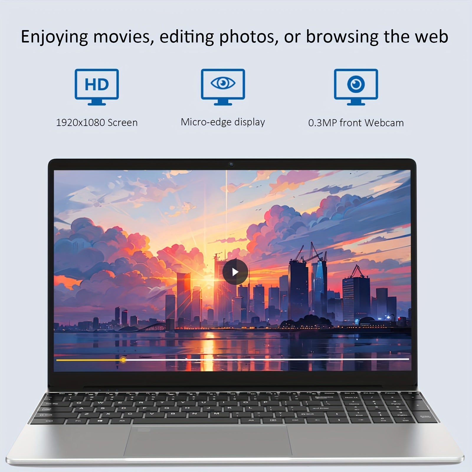 15.6 Inch FHD IPS Laptop with 16GB RAM 1TB SSD Intel 12th Gen N95 WiFi 5G Backlit Keyboard