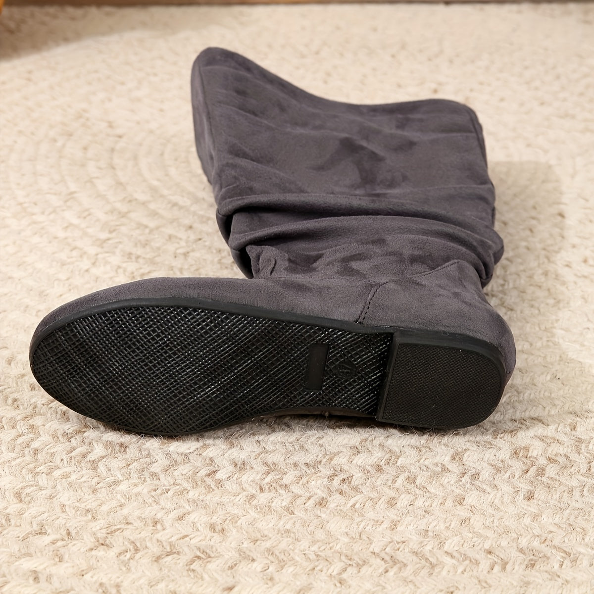 Women's Solid Color Mid-Calf Boots with Zipper Side Pull On Round Toe