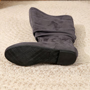 Women's Solid Color Mid-Calf Boots with Zipper Side Pull On Round Toe