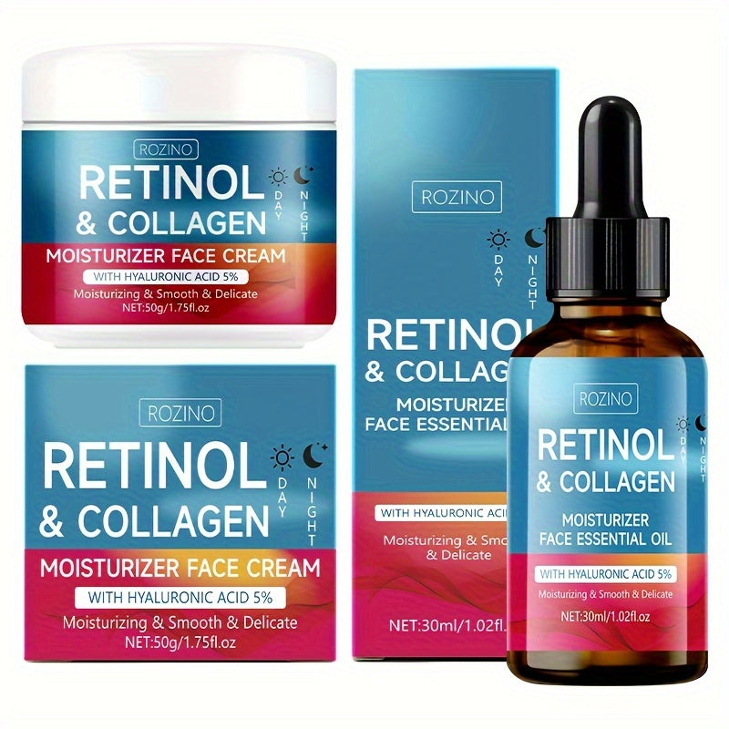 2 dona Yuz Kremi + Retinol, Kollagen va Vitamin C bilan Yuzga Zaruriy Yog' chuqur namlantirish, gippoallergen va barcha teri turlari uchun mos.