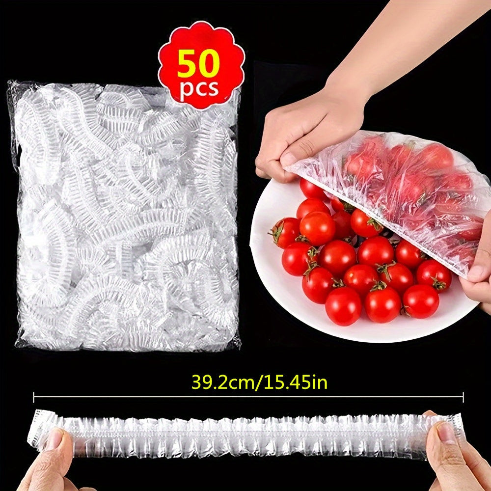 Cubiertas de plástico desechables para alimentos, 50-100 piezas, elásticas, reutilizables, para uso en cocina y al aire libre