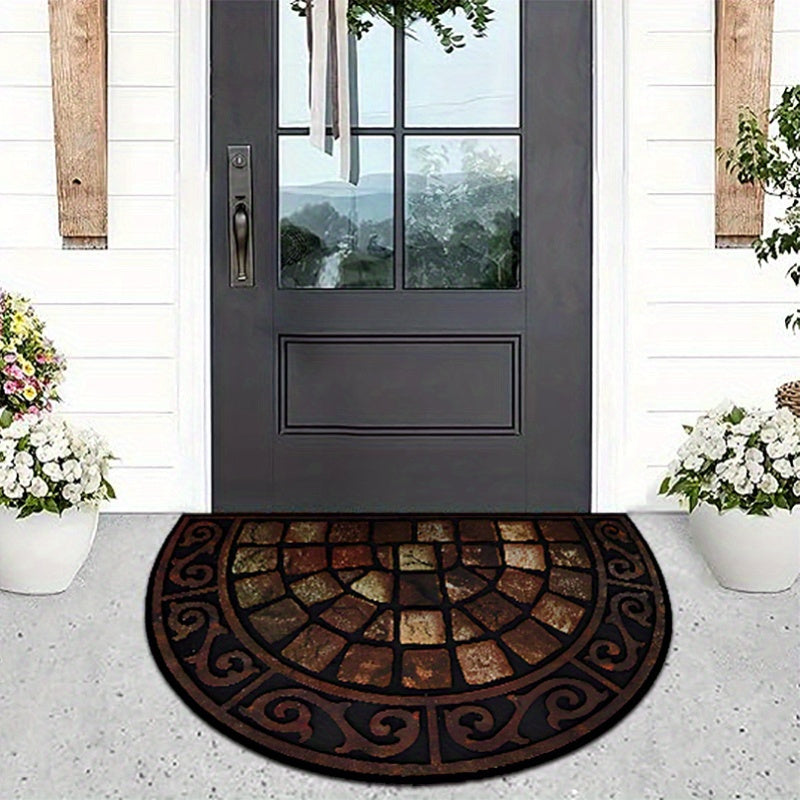 Half-Circle Velvet Door Mat Non-Slip Rug for Home Kitchen Decor Durable Polyester