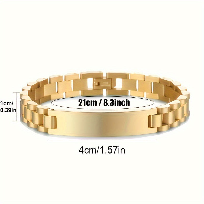 Pulsera de acero de titanio grabado con baño de oro para hombres, regalo del Día del Padre