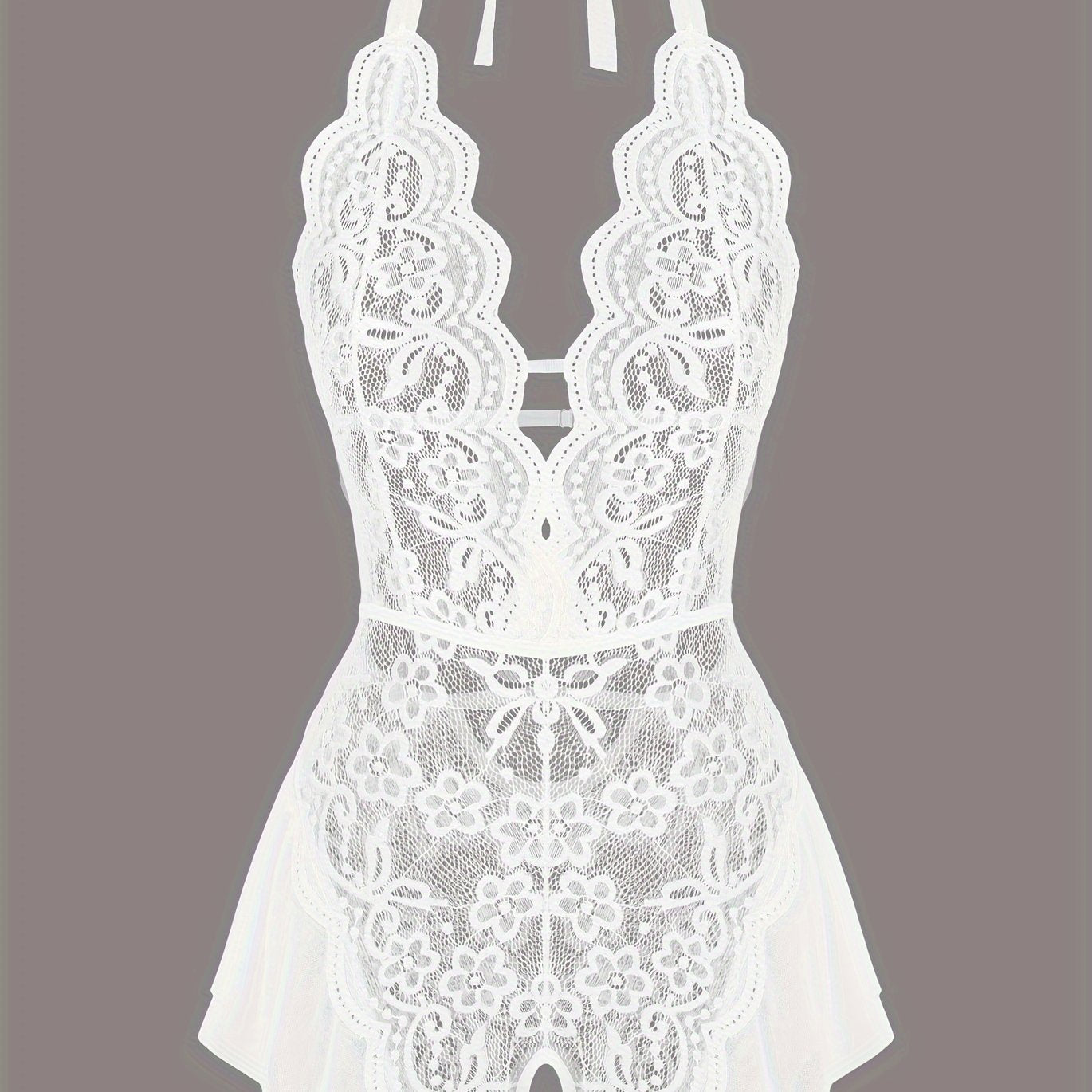 Кружевной сетчатый тедди для женщин с глубоким V, открытым промежностью, боди-халтер, сексуальное белье