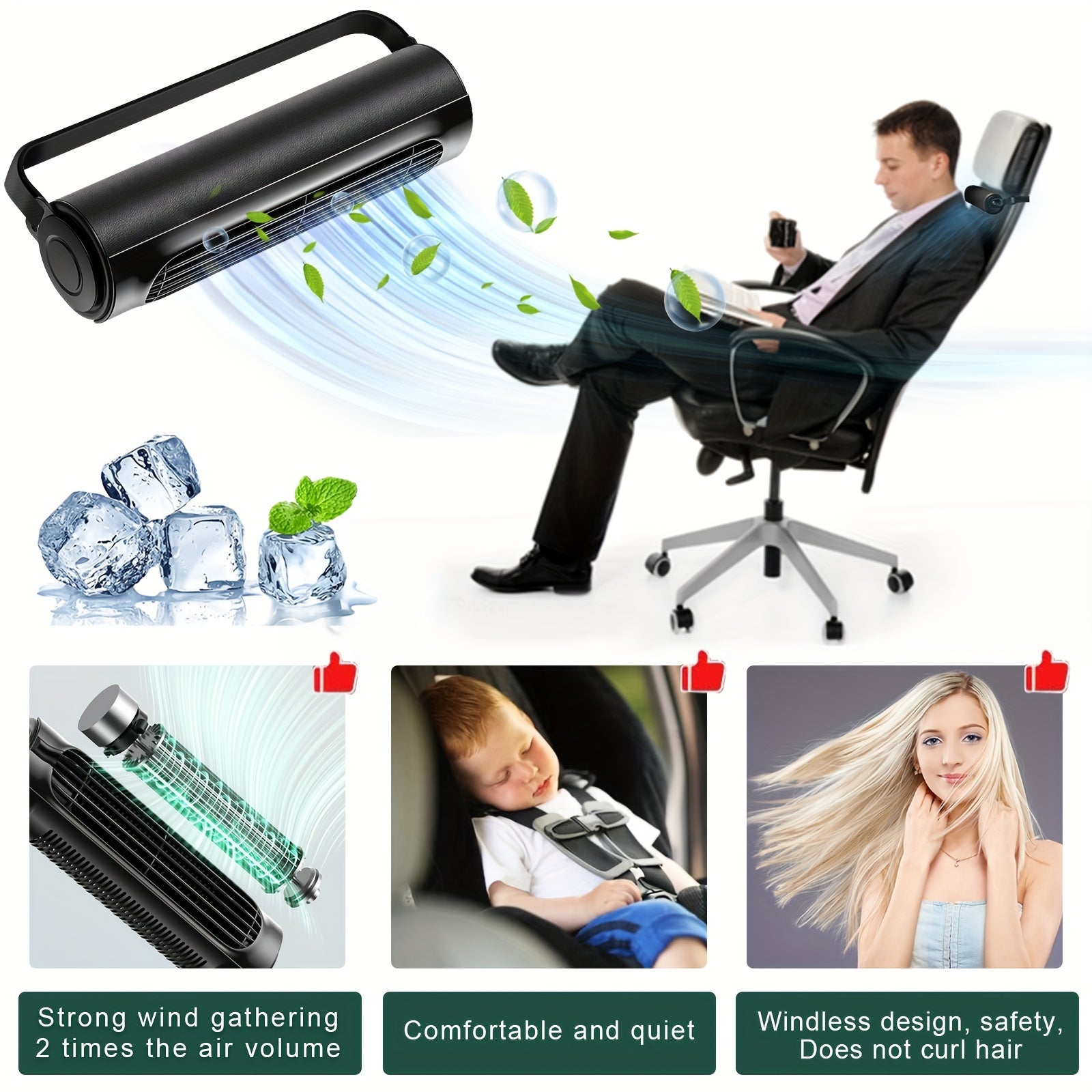 Car USB Fan with Strong Wind Wide Mouth 3 Speed Backrest Cooling Fan for Car Truck SUV