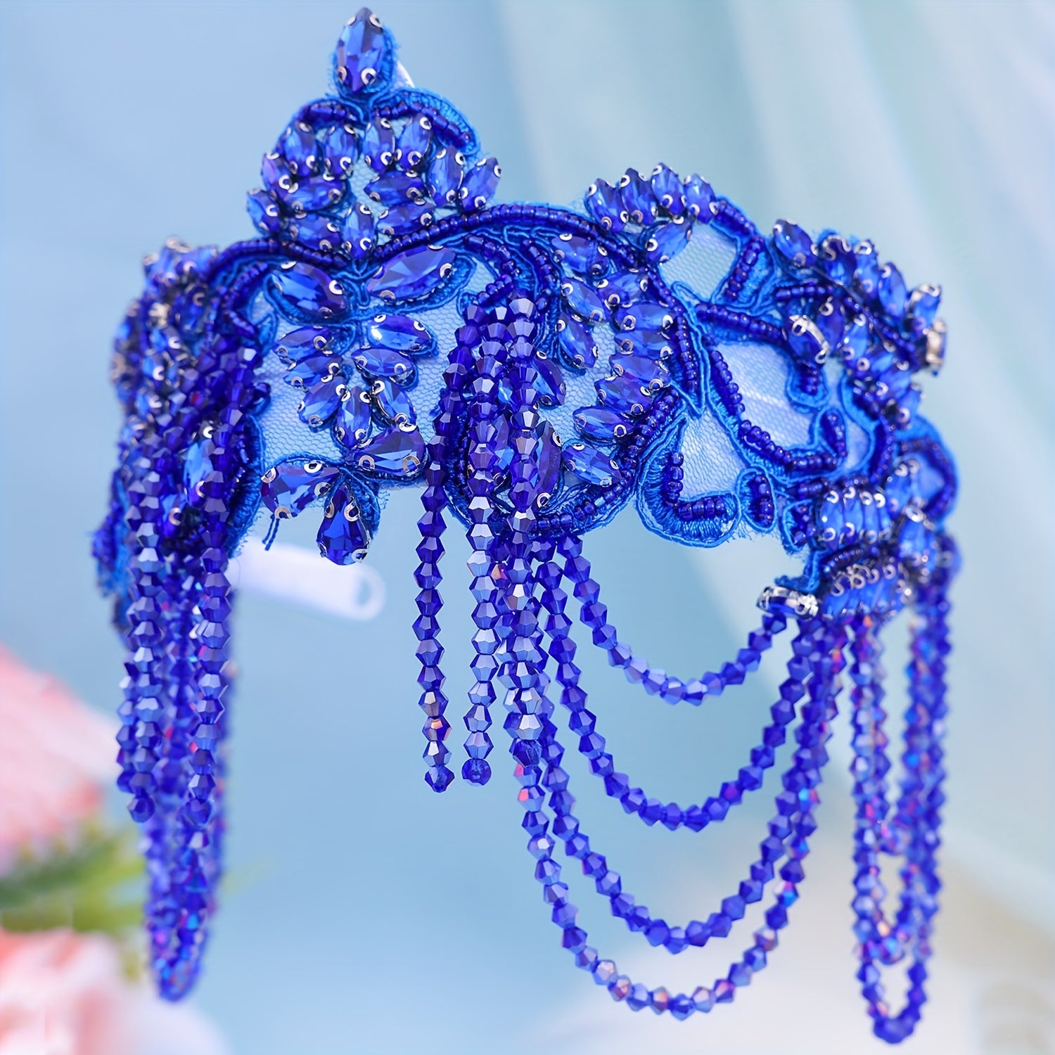Women's Faux Hair Crown Wedding Tiara Beaded Tassel Rhinestone Headband Bridal Accessory