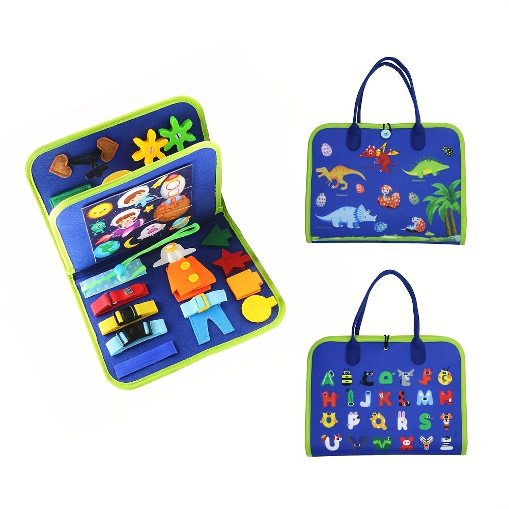 Interactive Felt Busy Board for Kids Educational Toy with Shoe Laces and Accessories Pink Blue