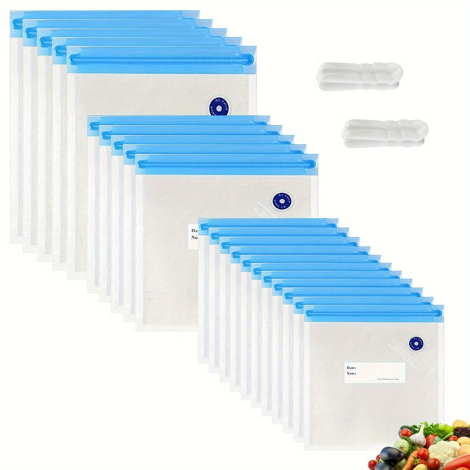 Set of 14 Reusable Food Vacuum Storage Bags in 3 Sizes for Meal Prep