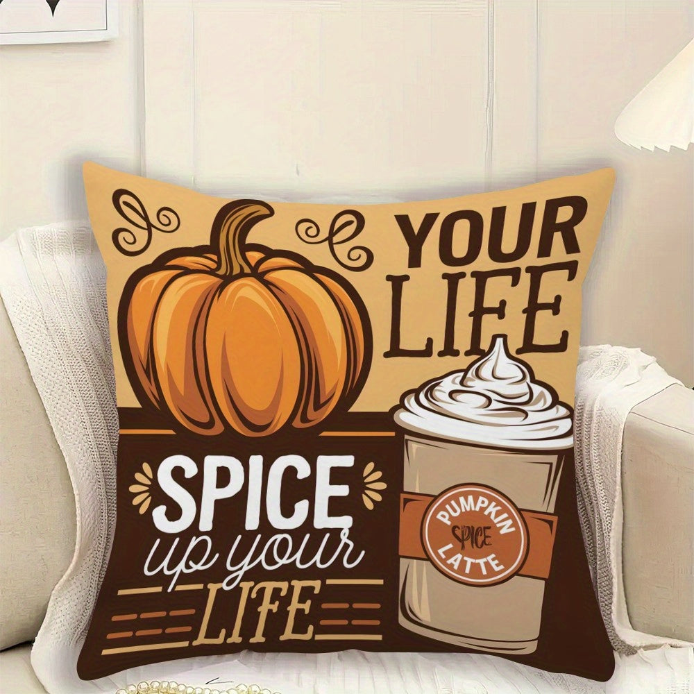 Pumpkin and Latte Autumn Pillow Cover 45.72cm Single-Sided Polyester Home Decor