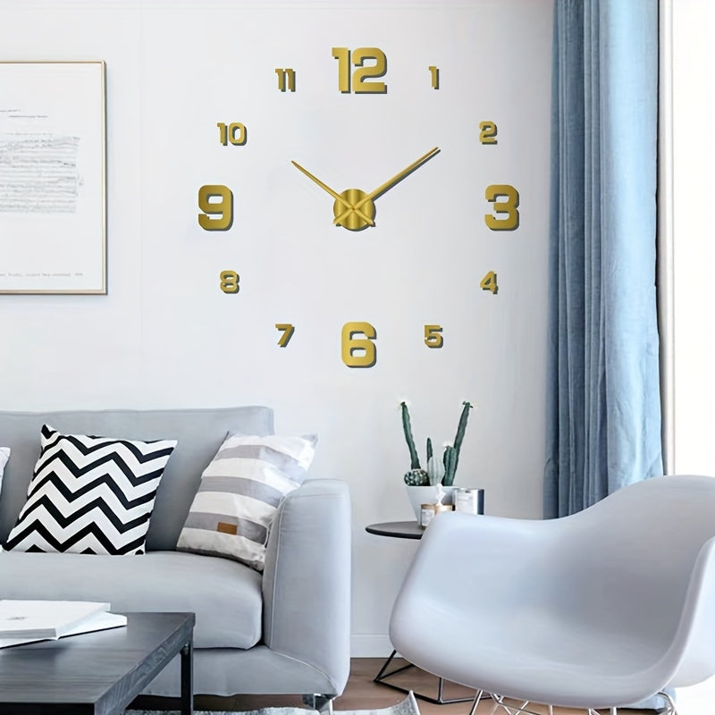 Nordic Style DIY Self-Adhesive Silent Wall Clock with Acrylic Cover 40cm Black Silver Gold
