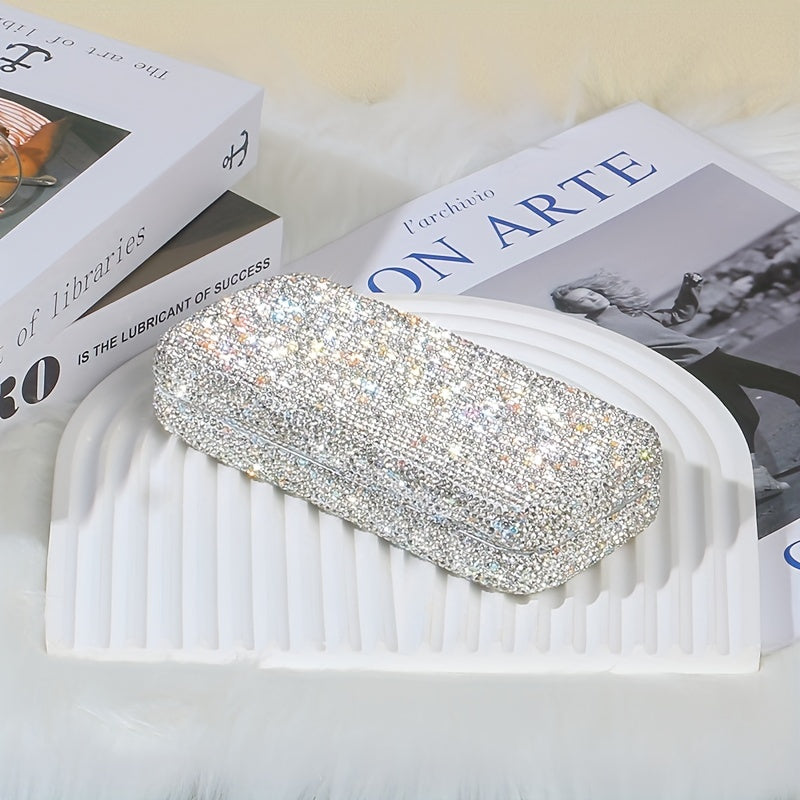 1 dona porloq rhinestone ko'zoynak qutisi, plastik ko'zoynak va o'qish ko'zoynaklari uchun ushlagich, ko'zoynaklar uchun diqqatni tortadigan saqlash tashkilotchisi qutisi