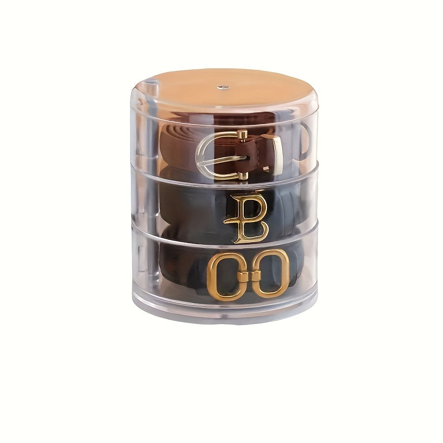 Organizador de cinturón giratorio con compartimentos ajustables, caja de almacenamiento apilable para accesorios