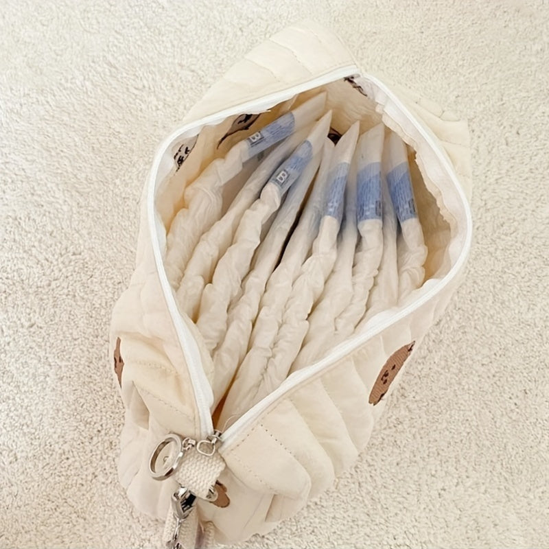 Bolsa de pañales bordada para cochecitos, diseño floral acolchado de poliéster