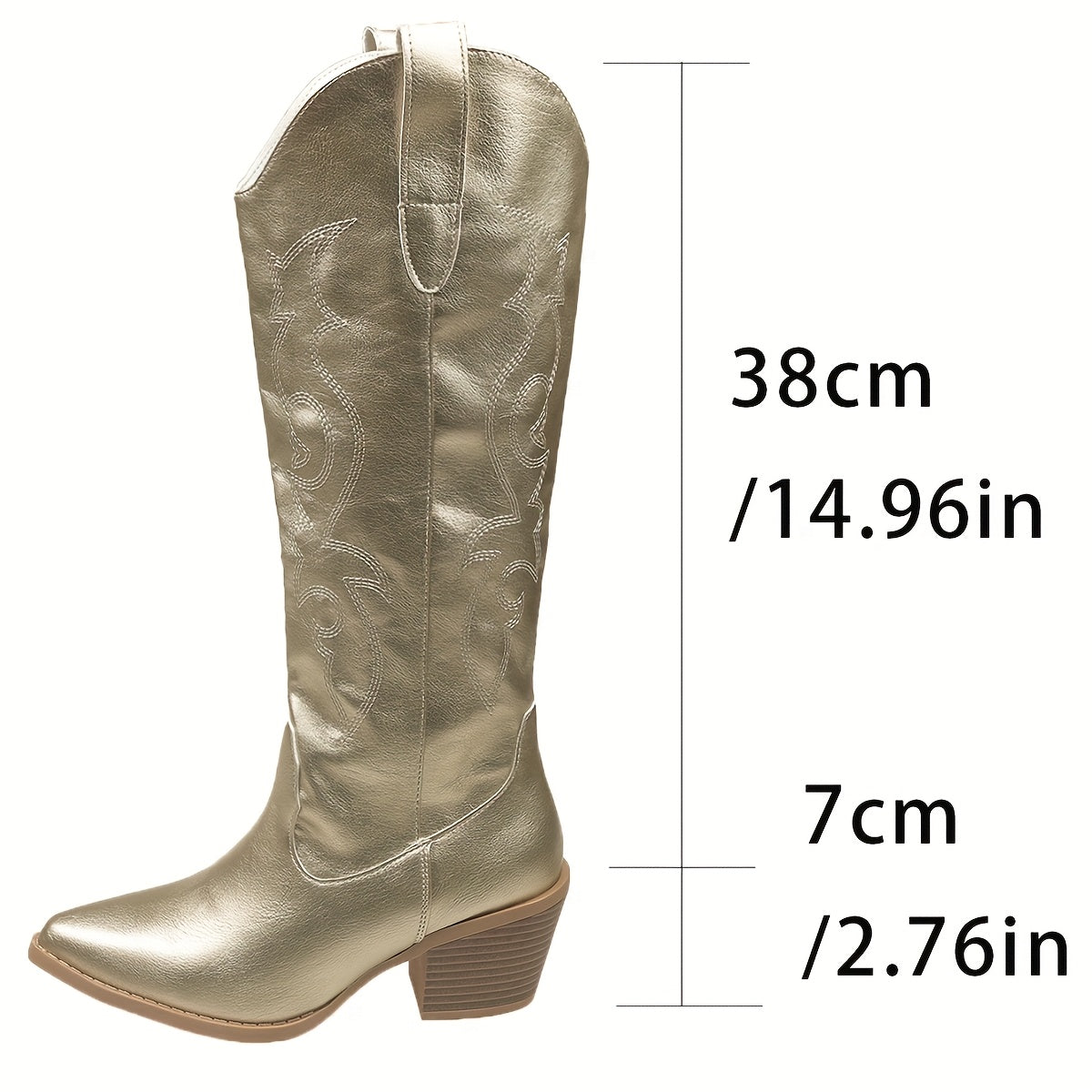 Women’s Golden Retro Embroidered Western Style Pointed Toe Boots
