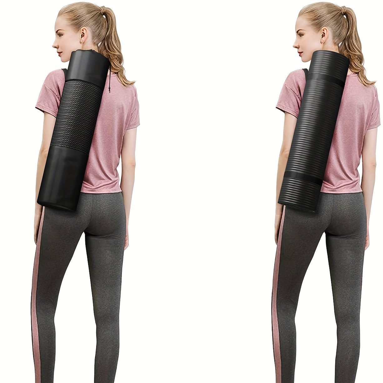 Thick Non-Slip Rubber Yoga Mat 182.88x60.96cm Solid Color with Carrying Strap