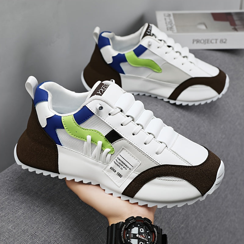 Erkaklar uchun barcha mavsumlarga mo'ljallangan moda krossovkalari, zaytun yashil va oq ranglar kombinatsiyasida. Qalin taglik, shoelace yopilishi, PU va to'rli yuqori qismi, mato ichki qismi, PVC taglik, past yuqori dizayniga ega. Mukammal uchun