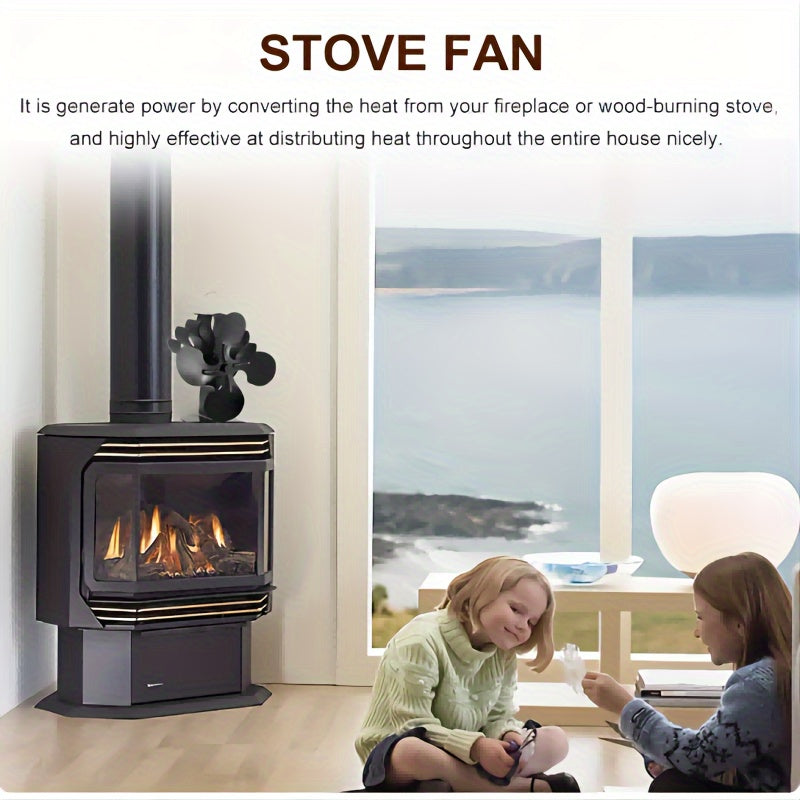4-Blade Heat Fan for Wood Stove Wall Stove Log Burners Heaters