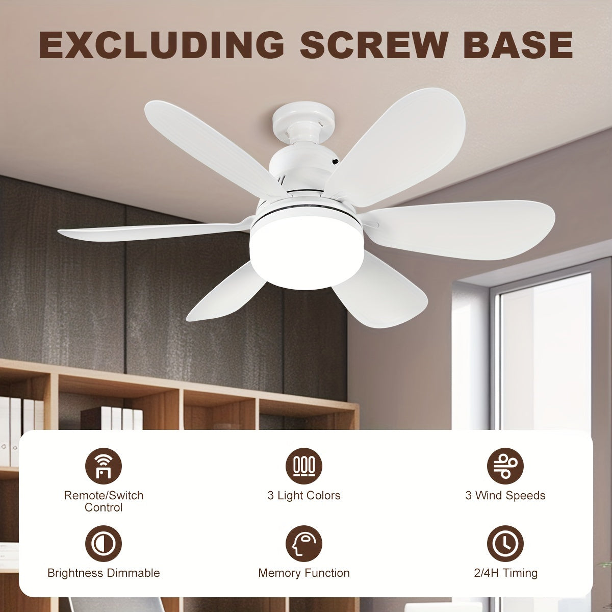 Smart Ceiling Fan with Lamp Remote Control Dimmable E26/E27 Socket for Bathroom Bedroom Kitchen Living Room