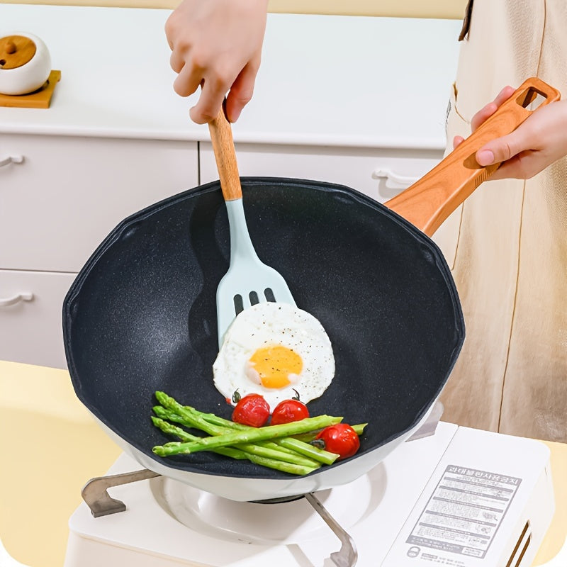 Induksion pechlar va gaz pechlari uchun mos, uyda pishirish va qovurish uchun ideal bo'lgan yopishqoq sakkizburchakli qozon.