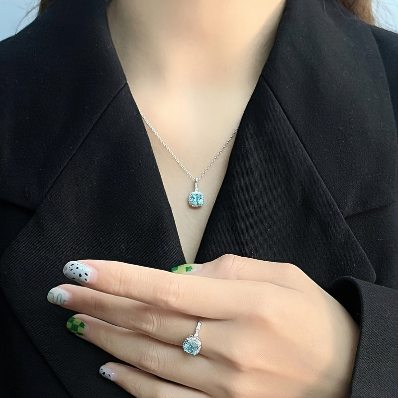 Стильная коллекция украшений, вдохновленная океаном - искусственные декабрьские камни - набор из ожерелья, серег и кольца из серебра 925 пробы с синтетической цирконией и платиновым покрытием для повседневной носки и особых подарков